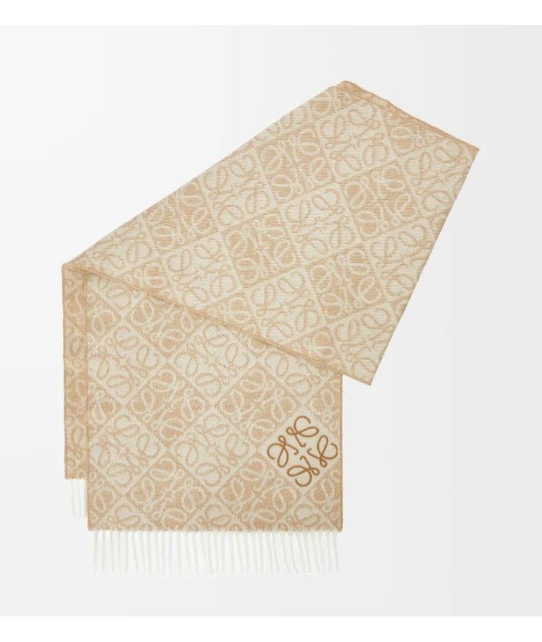 LOEWE Бежевый шерстяной шарф, фото 5