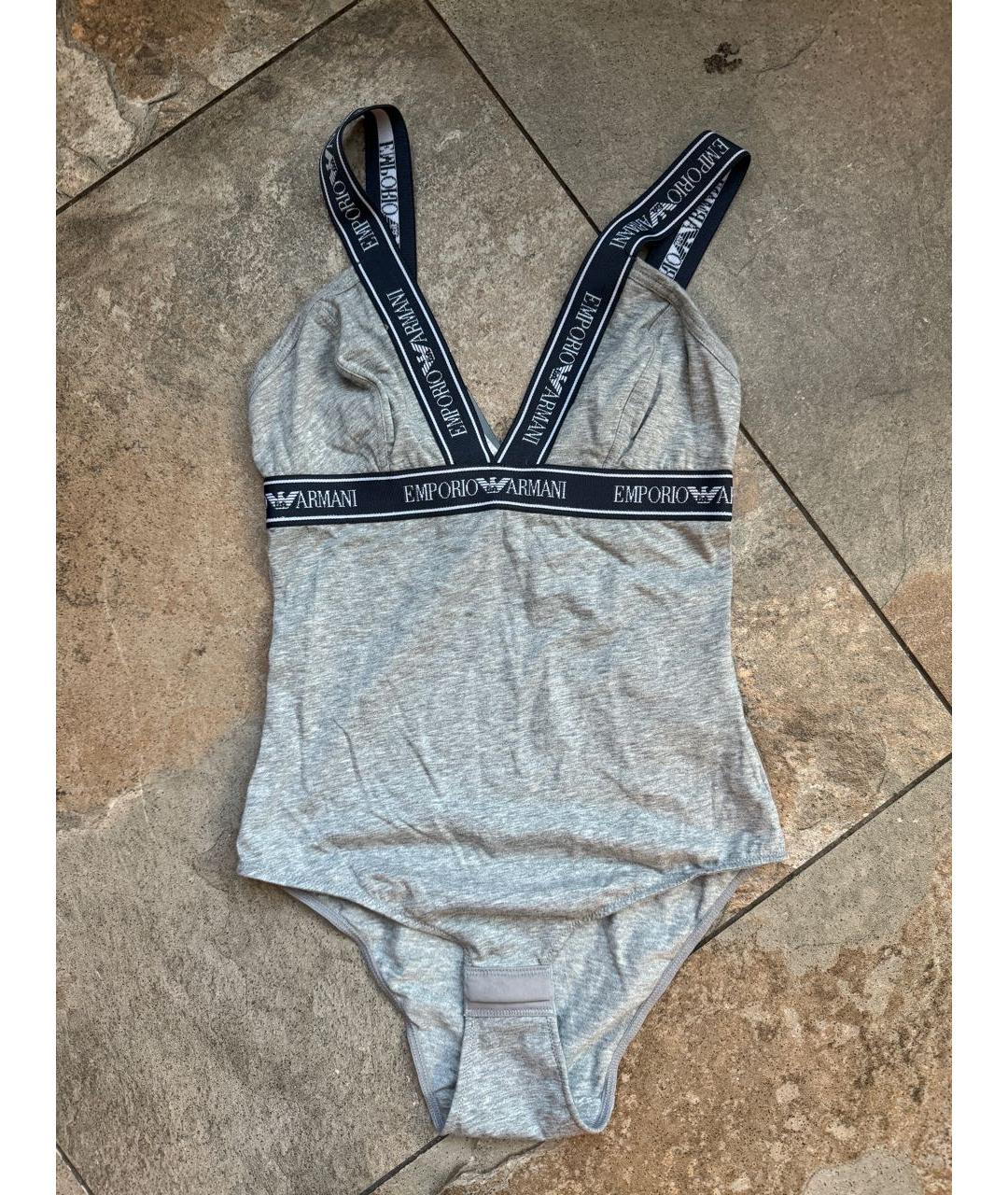 EMPORIO ARMANI Серое хлопко-эластановое боди, фото 4