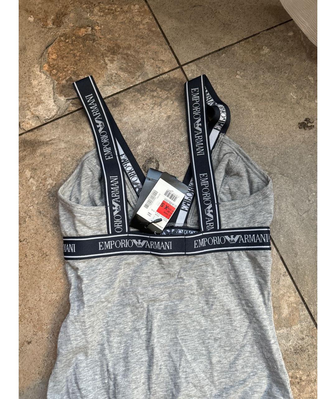 EMPORIO ARMANI Серое хлопко-эластановое боди, фото 2