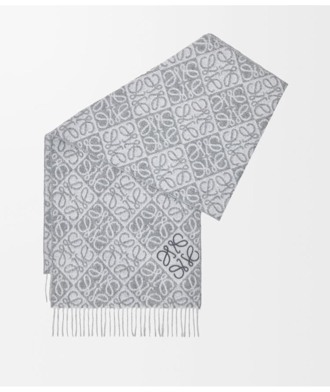 LOEWE Серый шерстяной шарф, фото 4