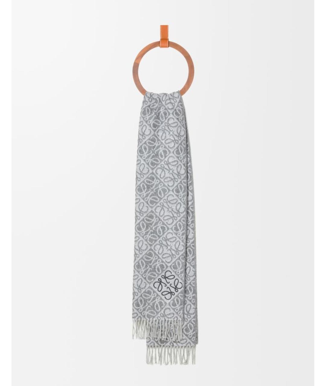 LOEWE Серый шерстяной шарф, фото 2