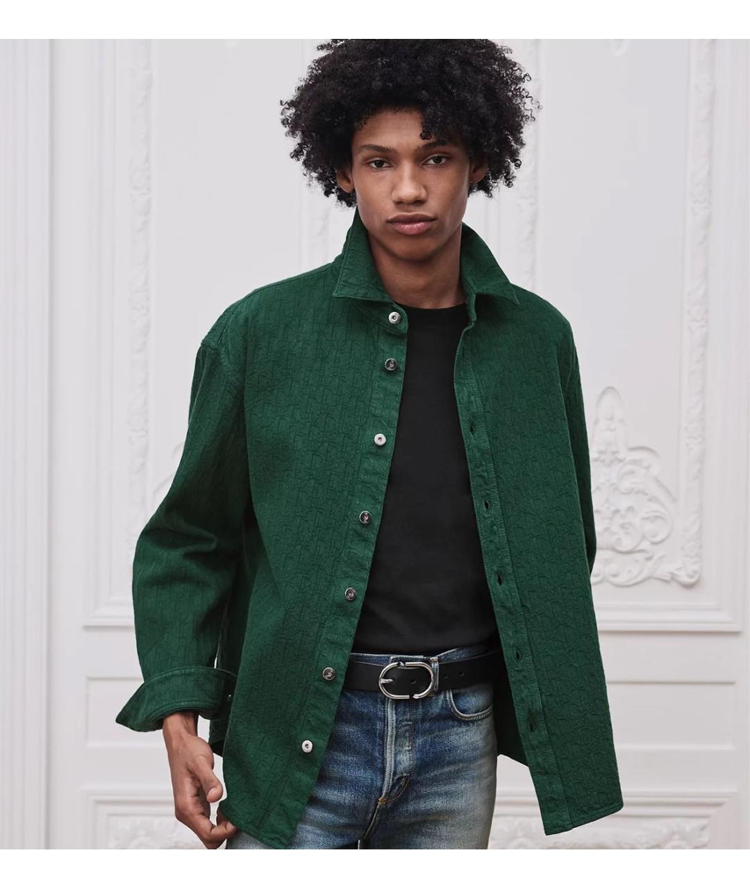 CHRISTIAN DIOR Зеленая хлопковая кэжуал рубашка, фото 2