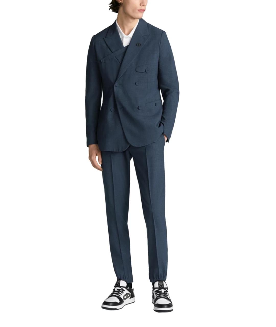 CHRISTIAN DIOR Синие шерстяные повседневные брюки, фото 2