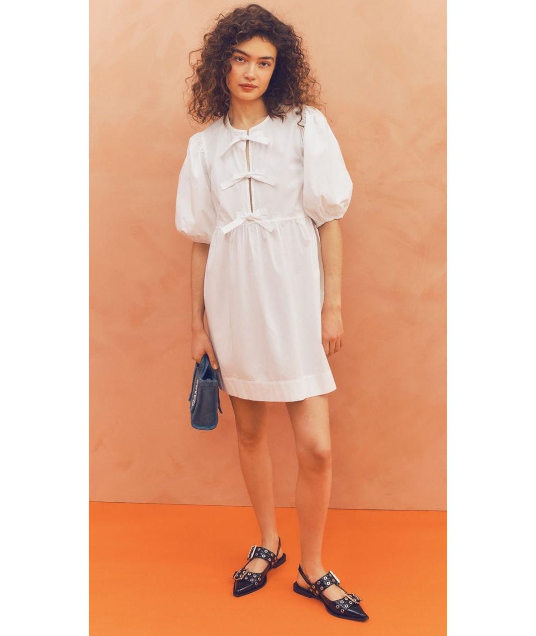 GANNI Белое хлопковое повседневное платье, фото 5