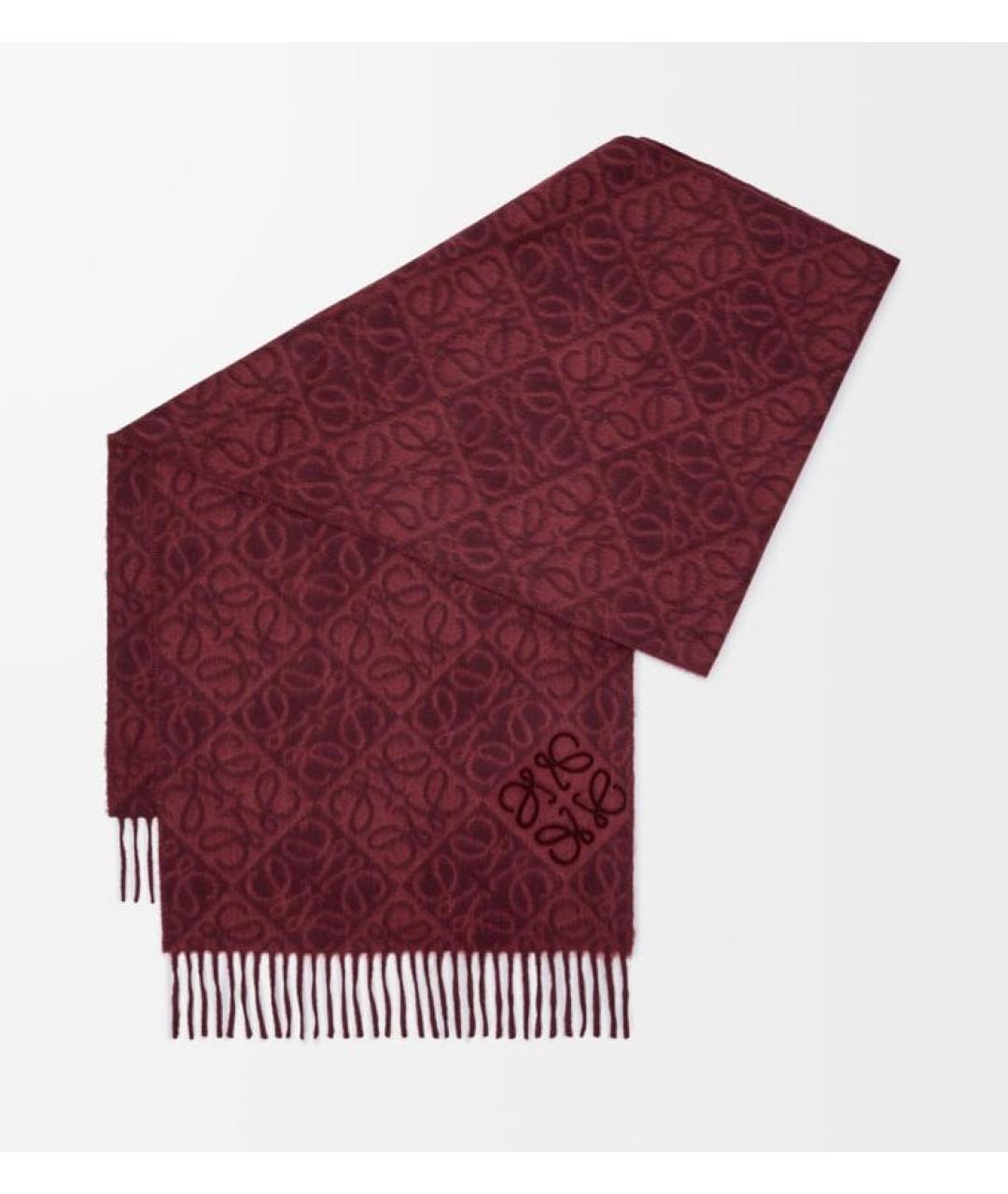 LOEWE Бордовый шерстяной шарф, фото 4
