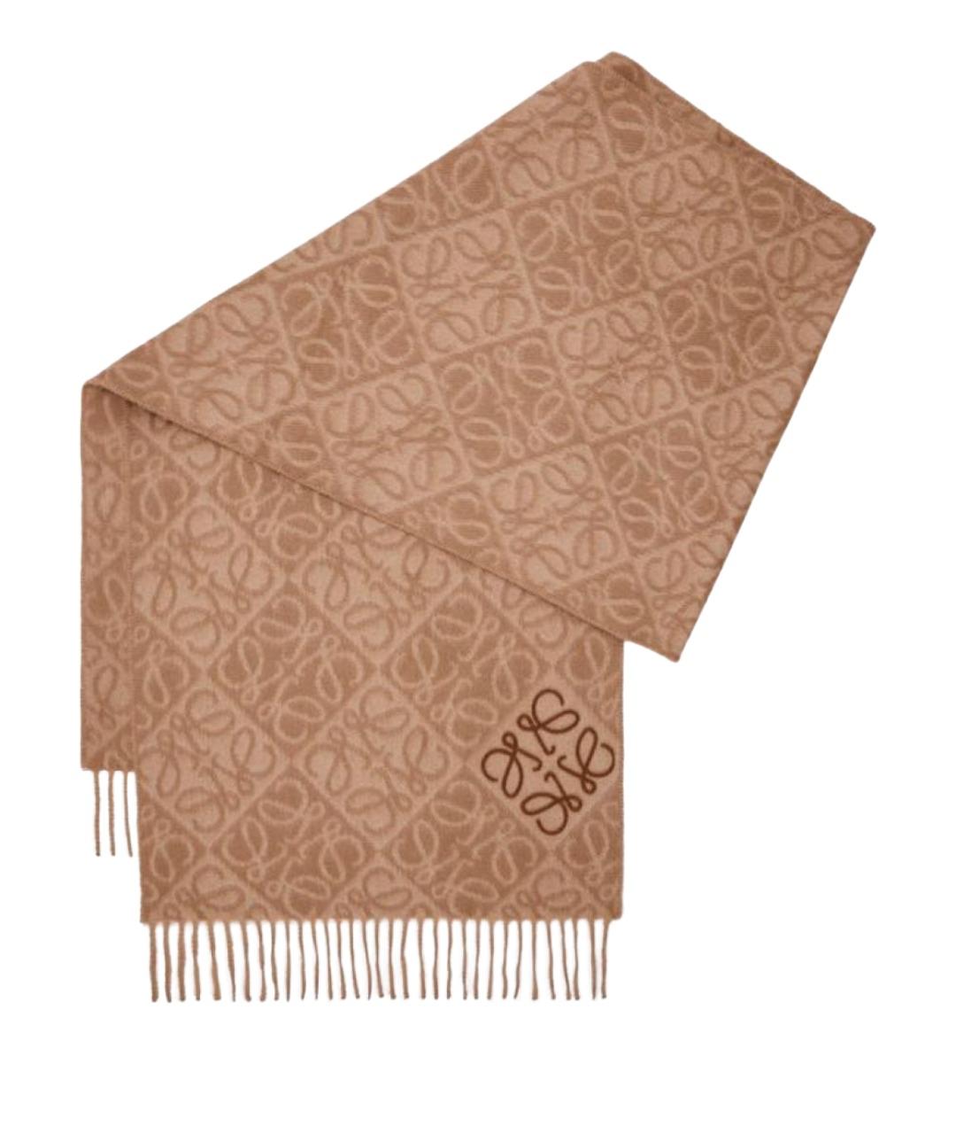 LOEWE Коричневый шерстяной шарф, фото 1