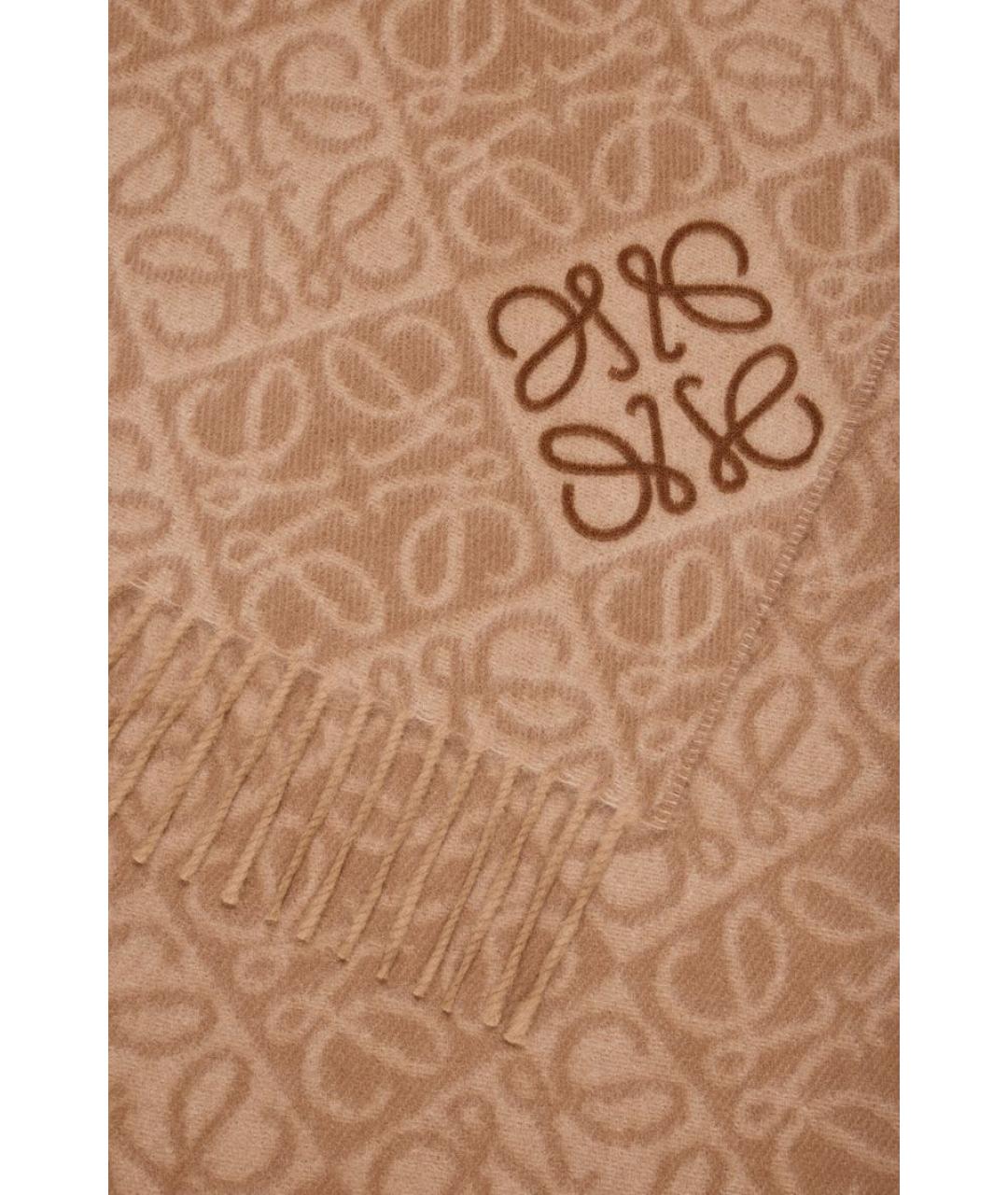 LOEWE Коричневый шерстяной шарф, фото 3