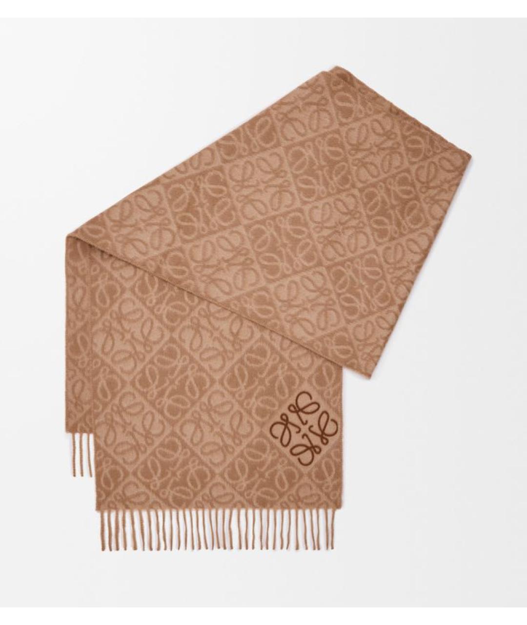 LOEWE Коричневый шерстяной шарф, фото 4