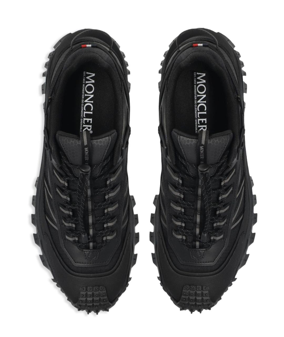 MONCLER Черные кожаные низкие кроссовки / кеды, фото 4