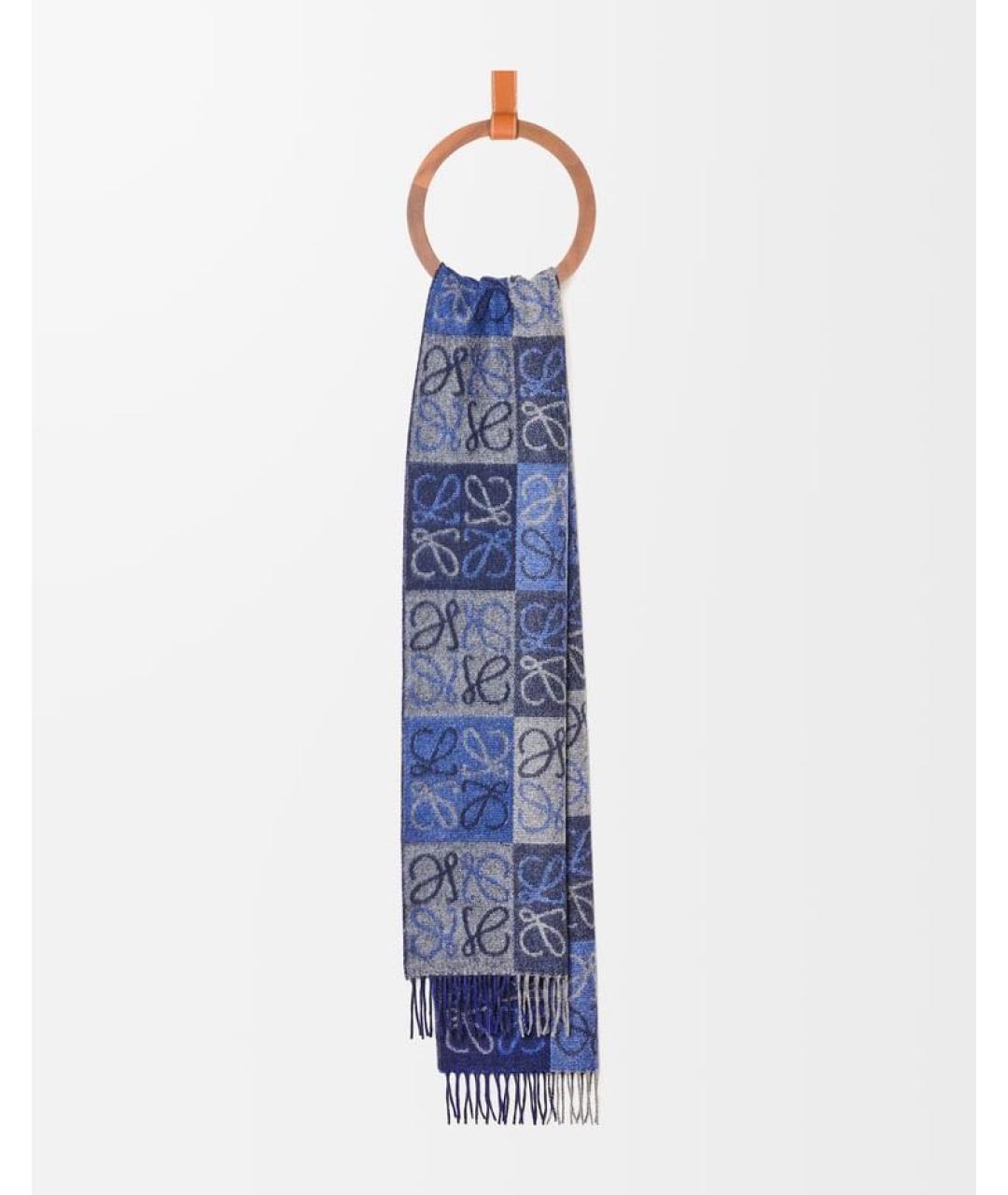 LOEWE Темно-синий шерстяной шарф, фото 2