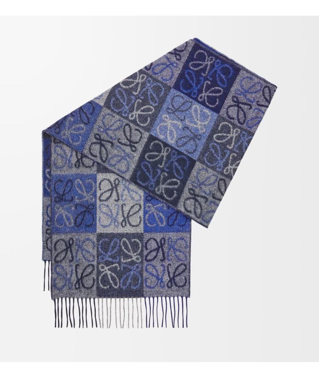 LOEWE Темно-синий шерстяной шарф, фото 4