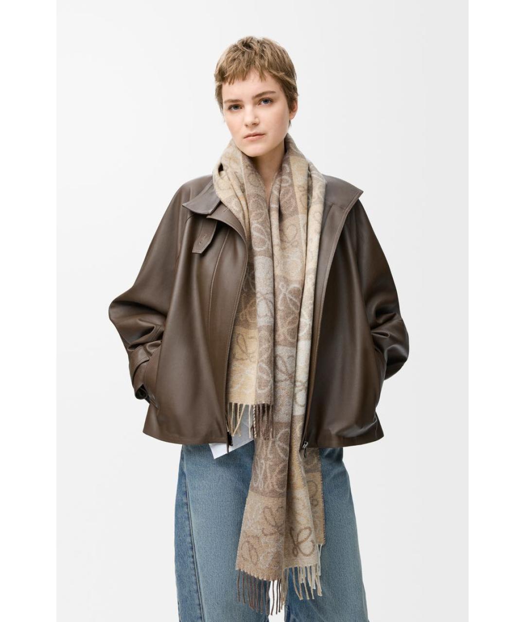 LOEWE Бежевый шерстяной шарф, фото 2