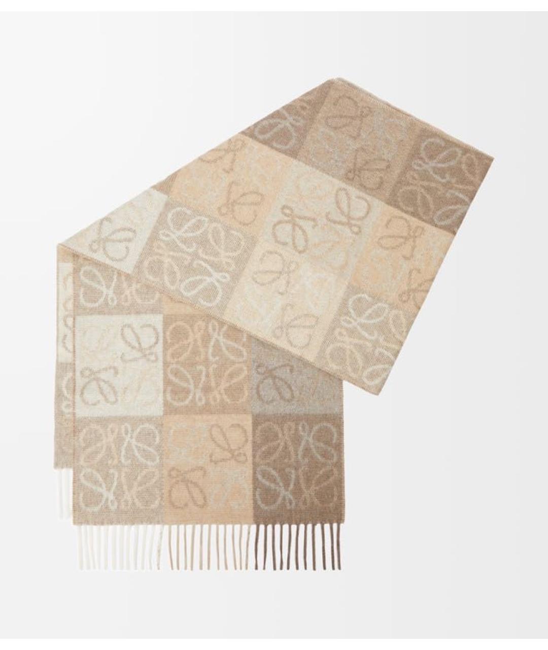LOEWE Бежевый шерстяной шарф, фото 4