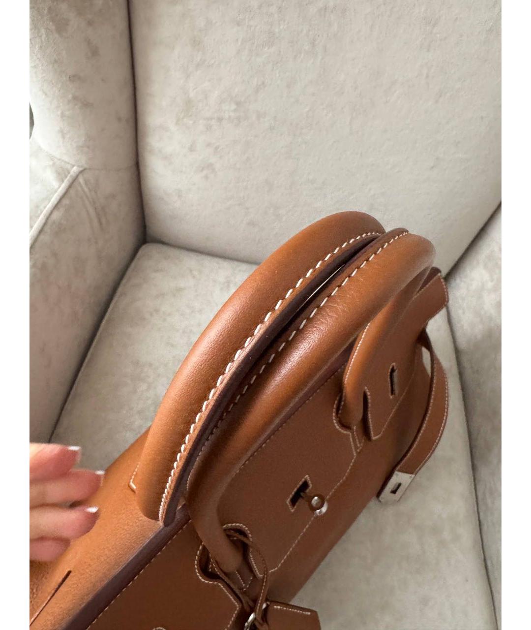 HERMES Коричневая кожаная сумка с короткими ручками, фото 6