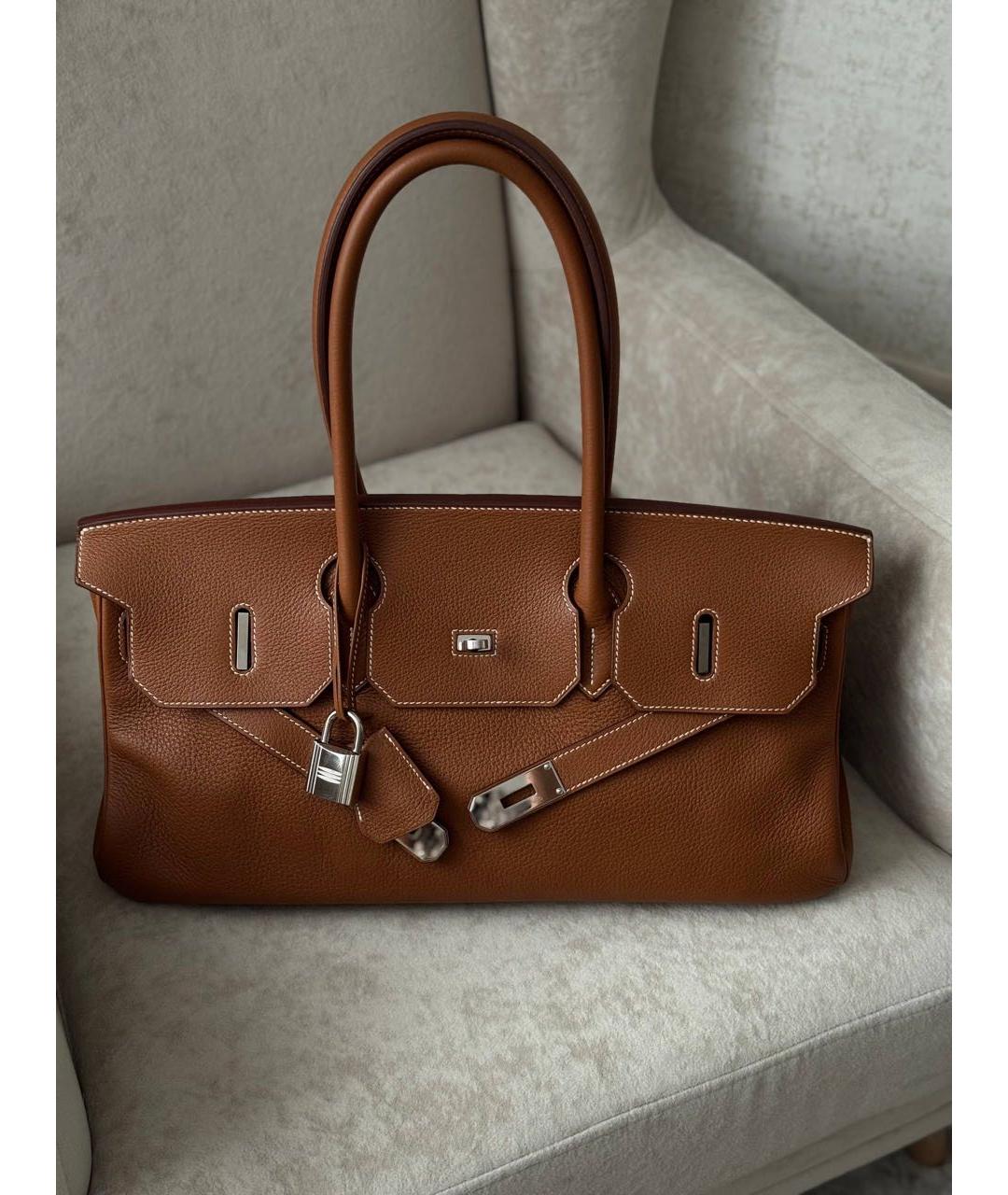 HERMES Коричневая кожаная сумка с короткими ручками, фото 9