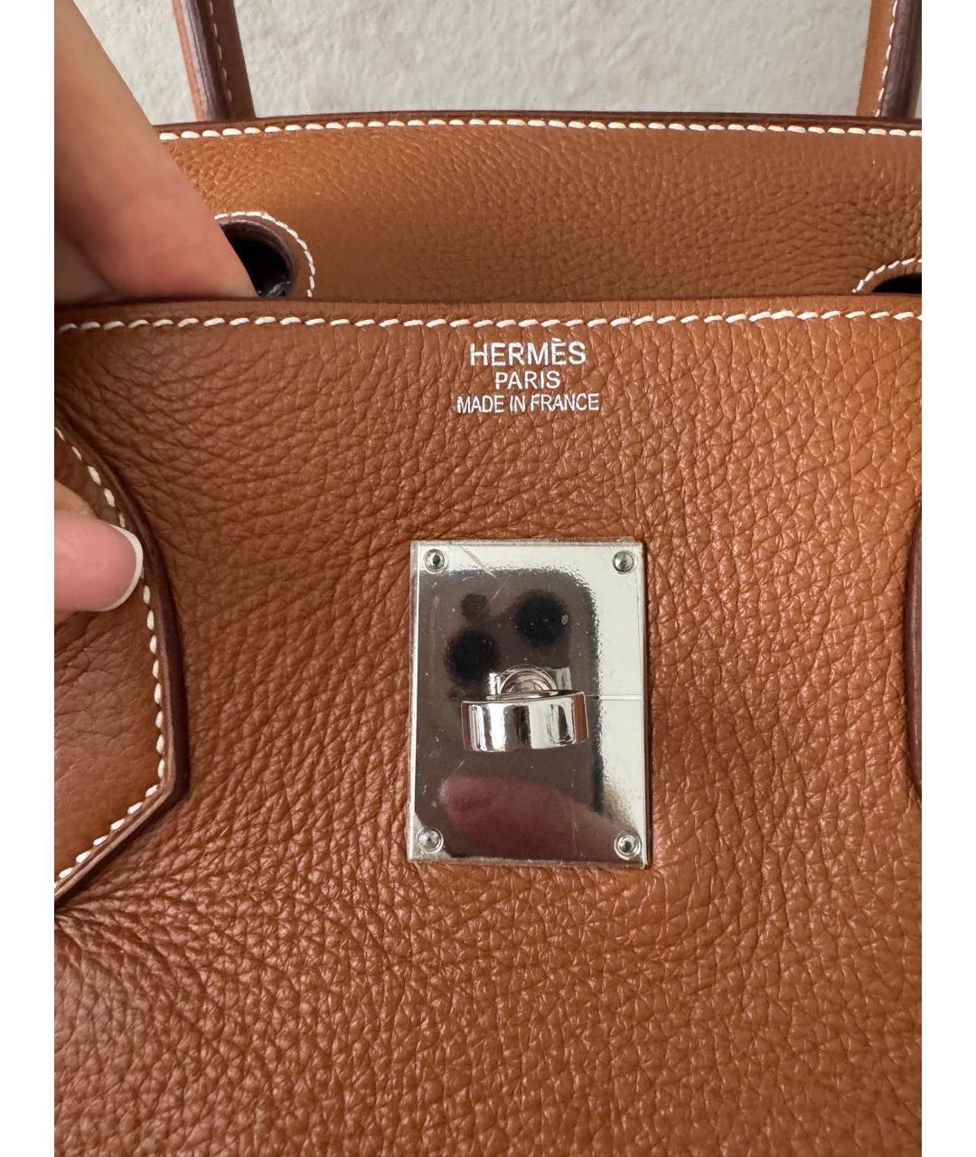 HERMES Коричневая кожаная сумка с короткими ручками, фото 4