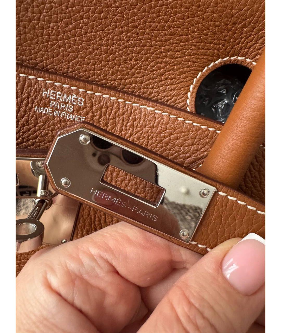 HERMES Коричневая кожаная сумка с короткими ручками, фото 3
