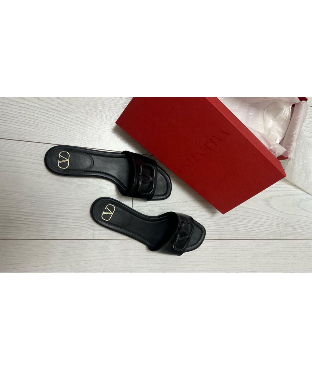 VALENTINO Черные кожаные шлепанцы, фото 8