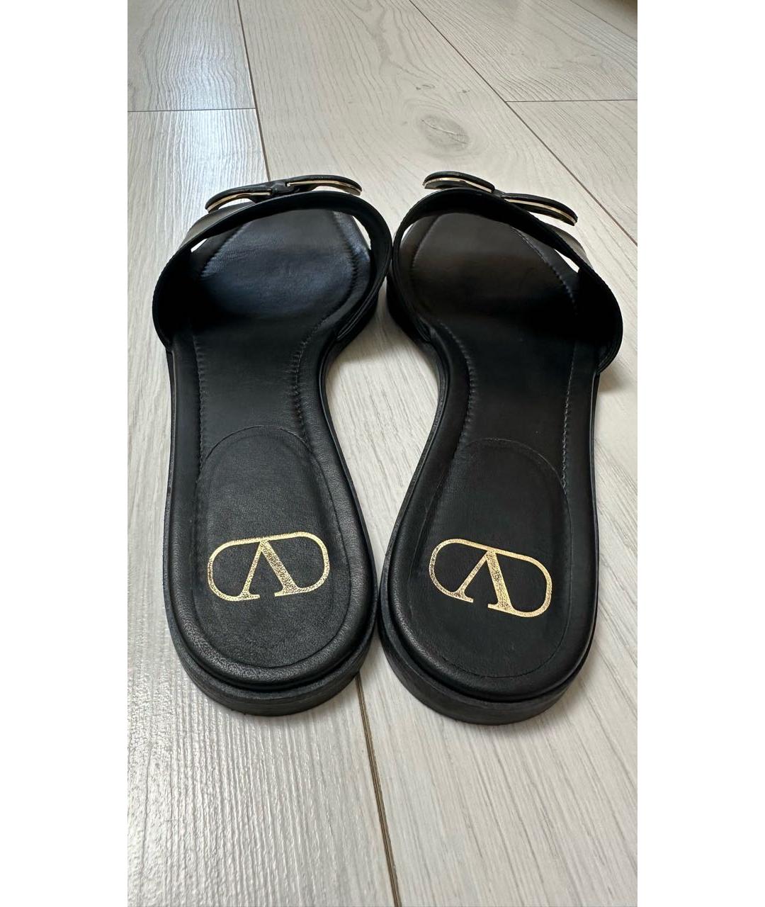 VALENTINO Черные кожаные шлепанцы, фото 4