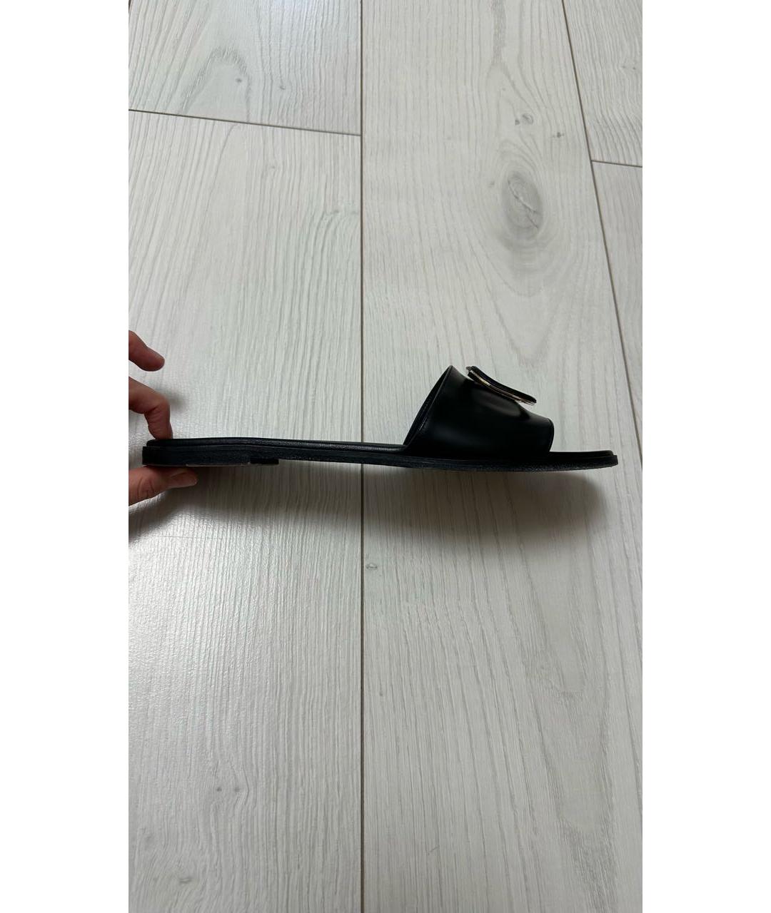 VALENTINO Черные кожаные шлепанцы, фото 9