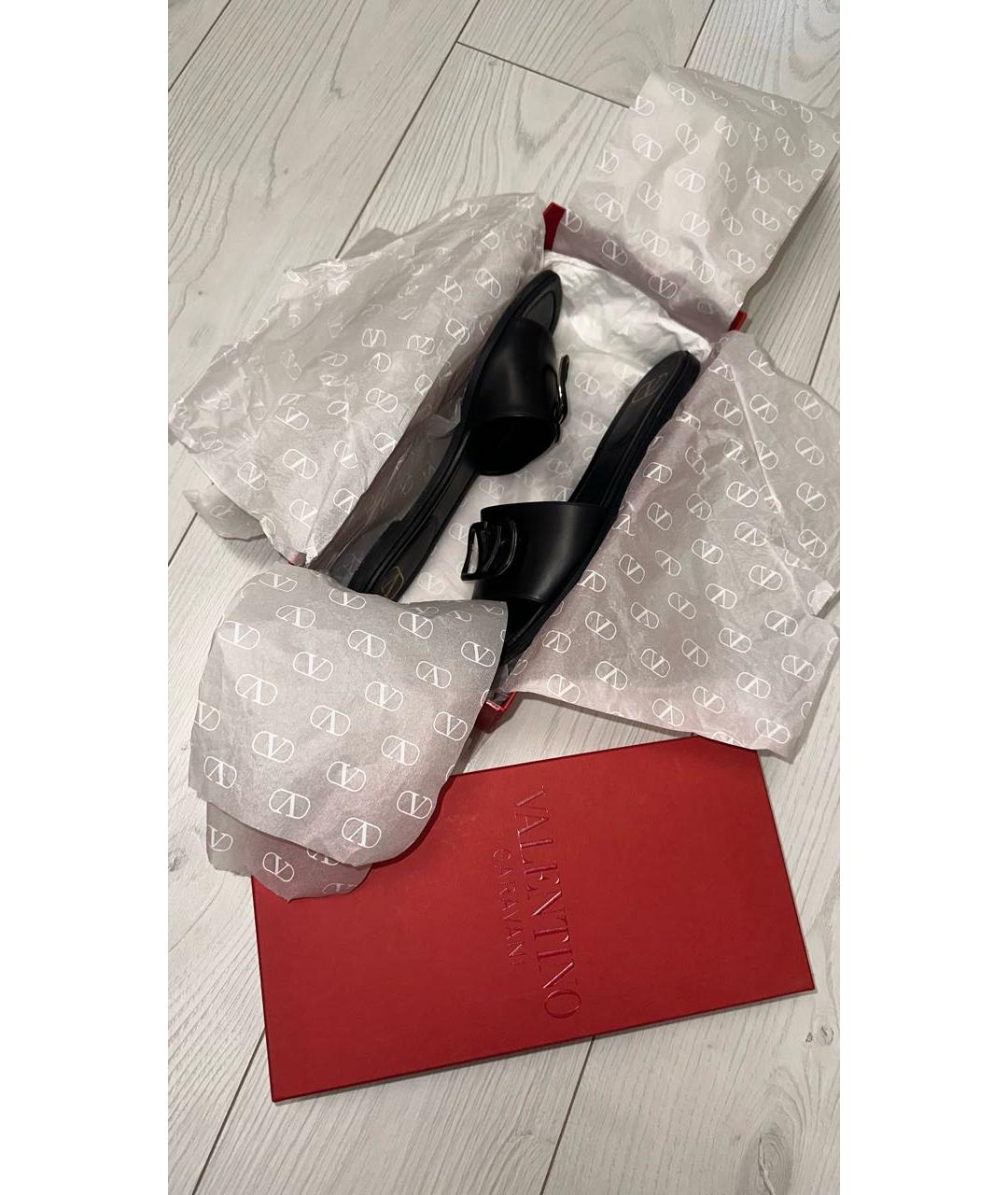 VALENTINO Черные кожаные шлепанцы, фото 7