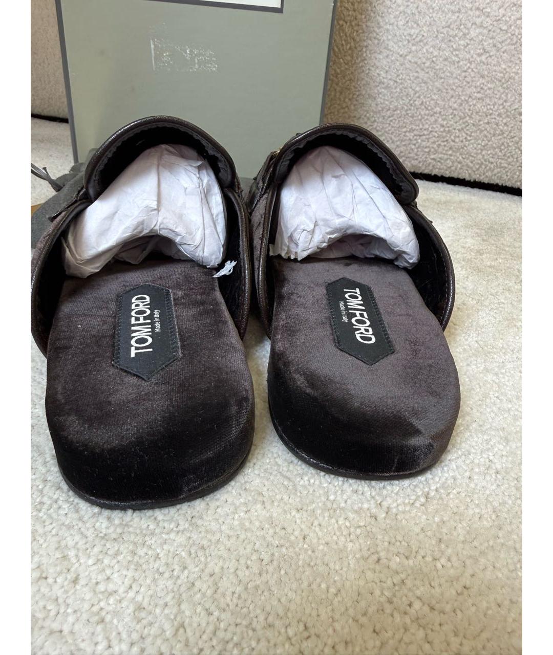 TOM FORD Коричневые бархатные шлепанцы, фото 4