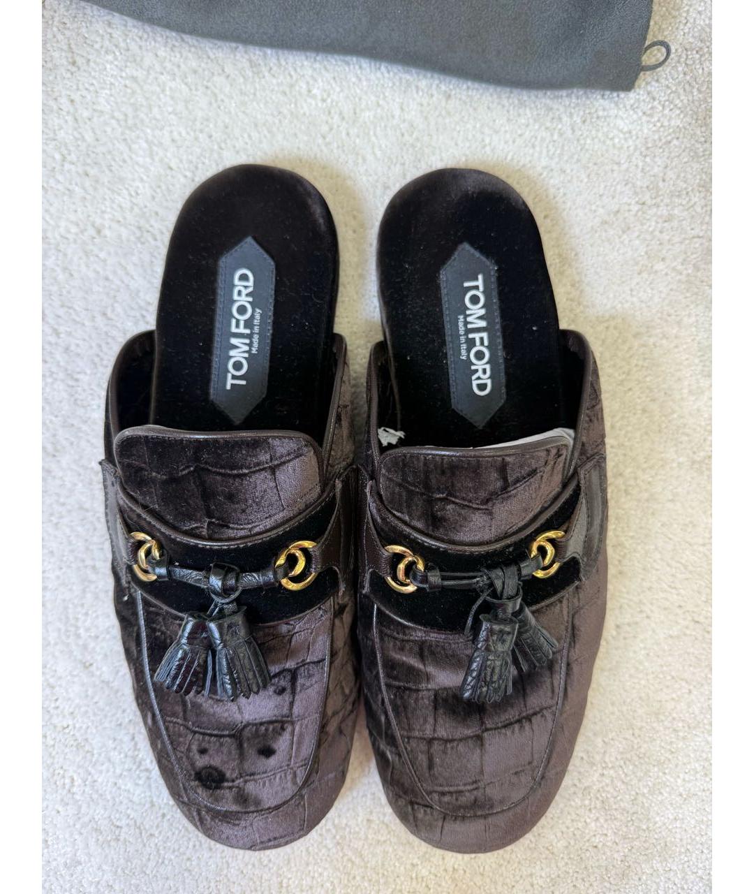 TOM FORD Коричневые бархатные шлепанцы, фото 3