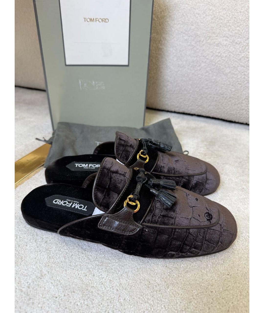 TOM FORD Коричневые бархатные шлепанцы, фото 5