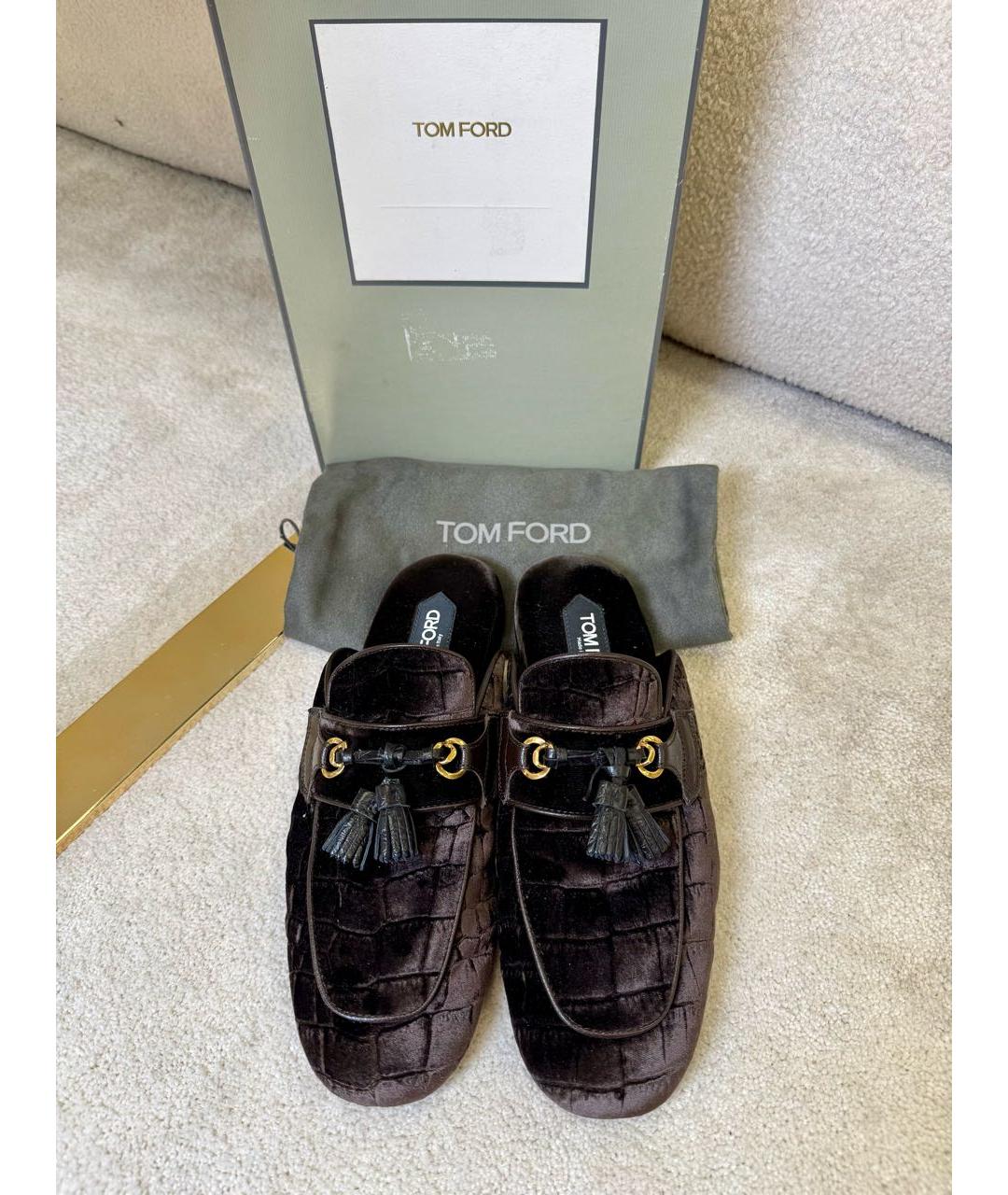 TOM FORD Коричневые бархатные шлепанцы, фото 2
