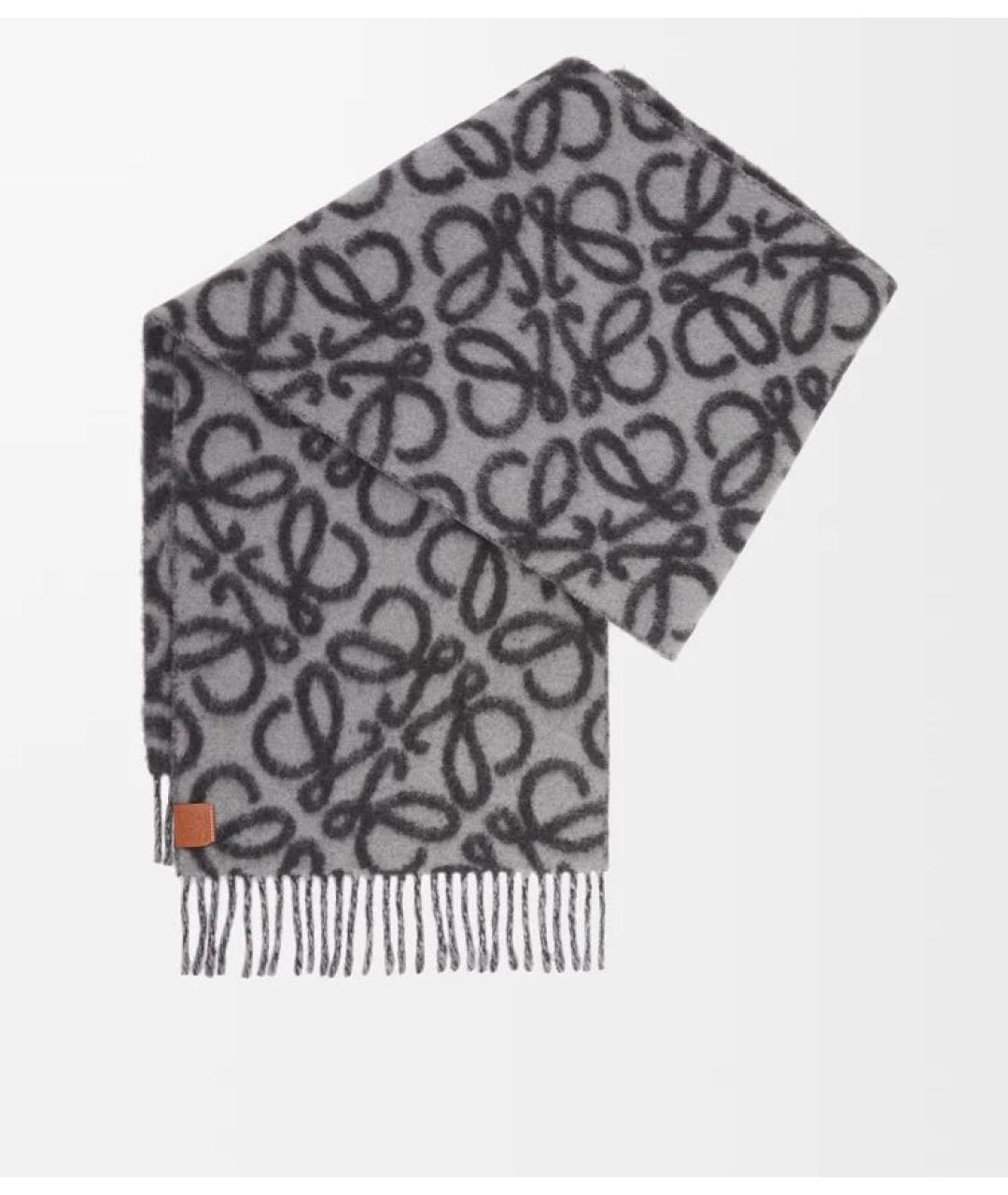 LOEWE Серый шерстяной шарф, фото 4