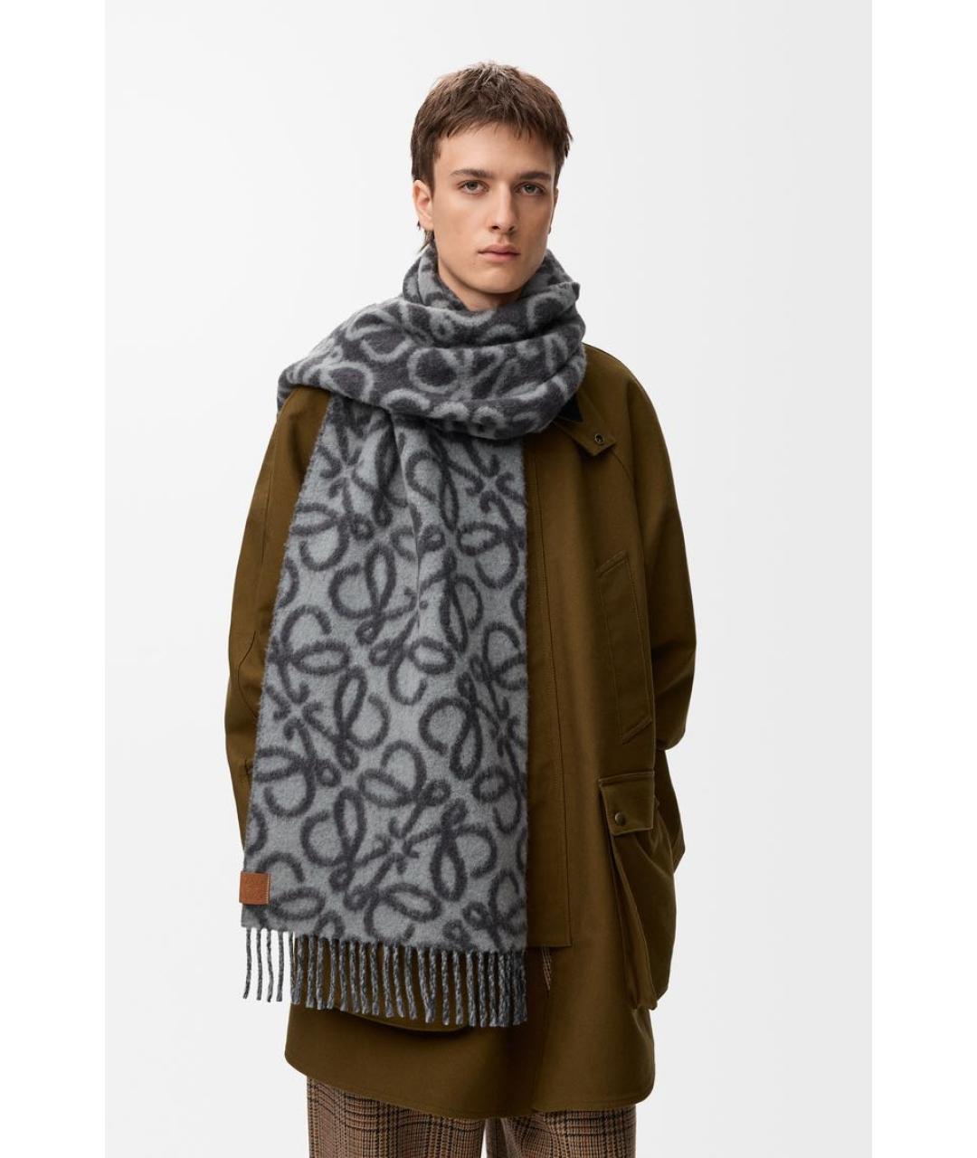 LOEWE Серый шерстяной шарф, фото 2