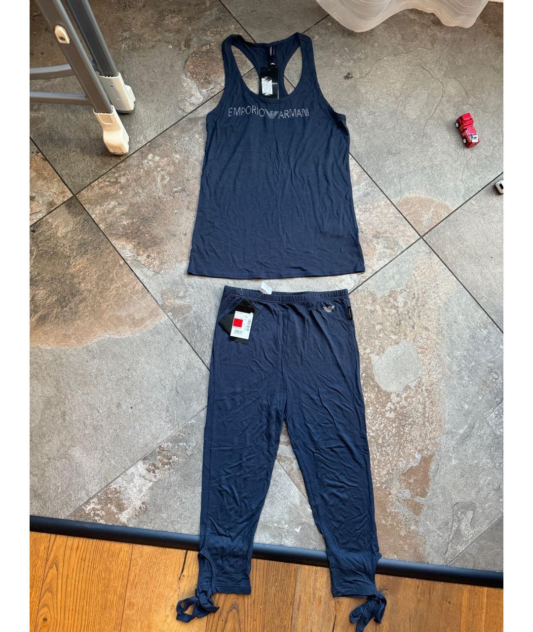 EMPORIO ARMANI Темно-синяя вискозная пижама, фото 4