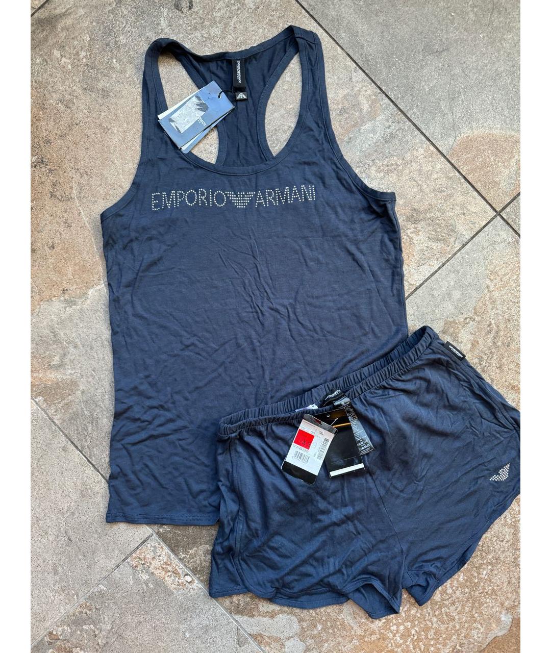 EMPORIO ARMANI Темно-синяя вискозная пижама, фото 3