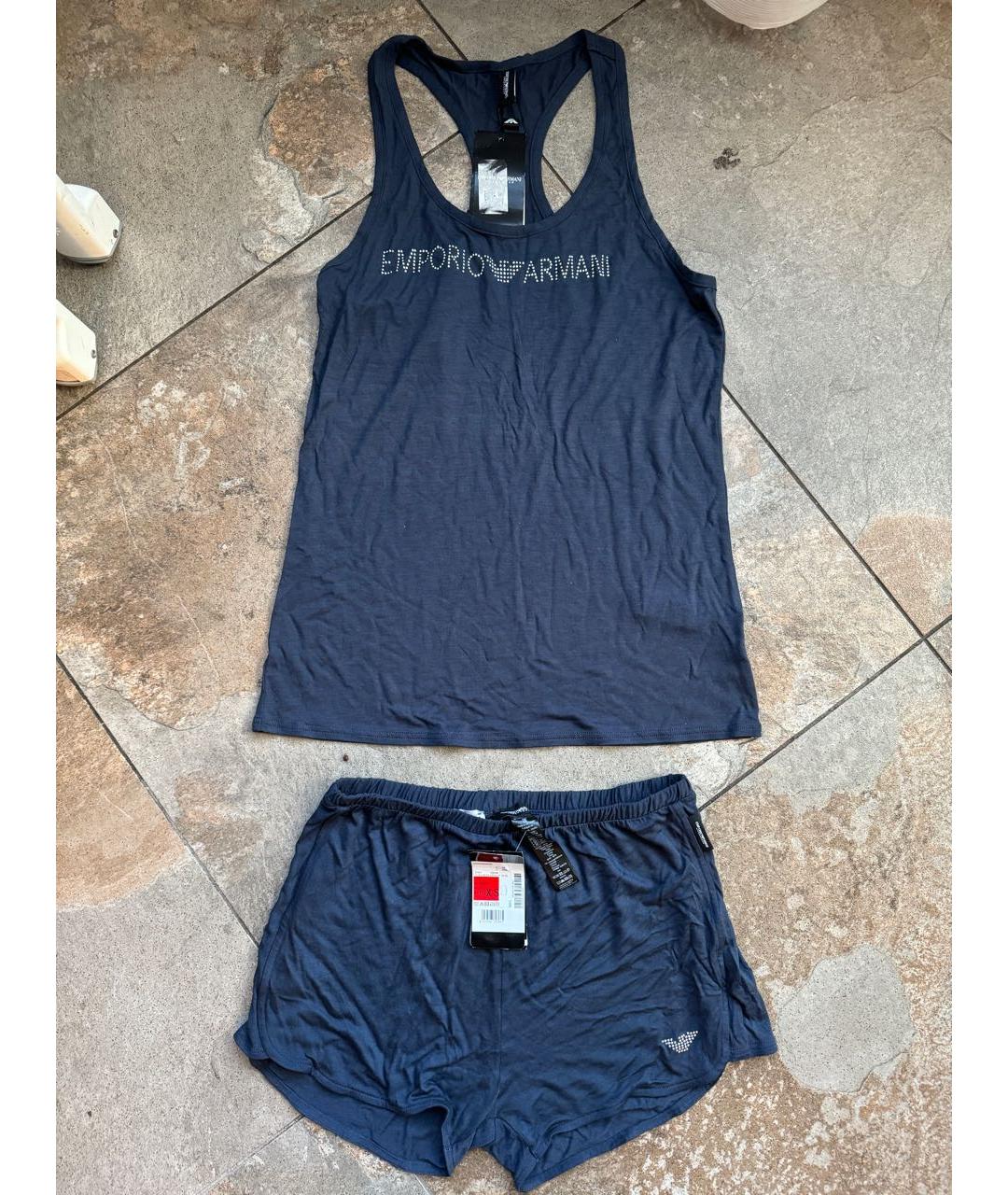 EMPORIO ARMANI Темно-синяя вискозная пижама, фото 5