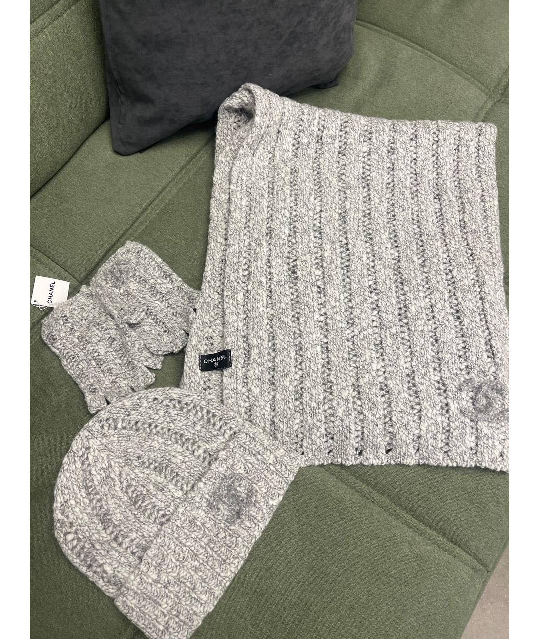 CHANEL Серый шерстяной шарф, фото 1