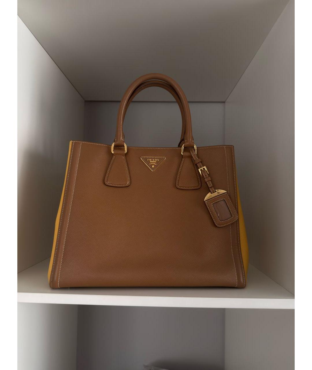 PRADA Бежевая кожаная сумка с короткими ручками, фото 7