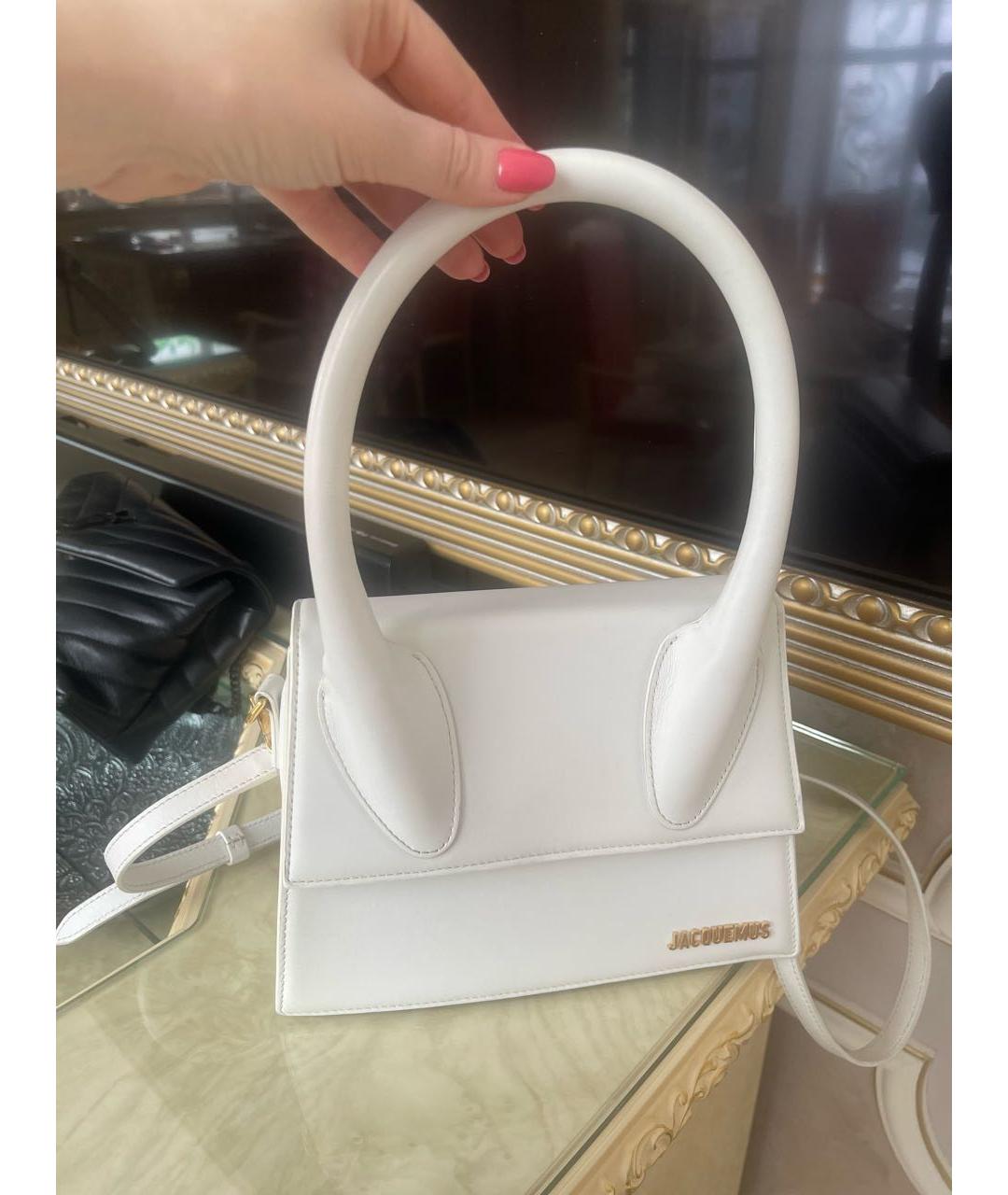 JACQUEMUS Белая кожаная сумка с короткими ручками, фото 2