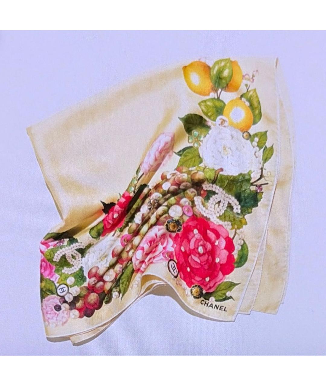 CHANEL Бежевый шелковый платок, фото 4