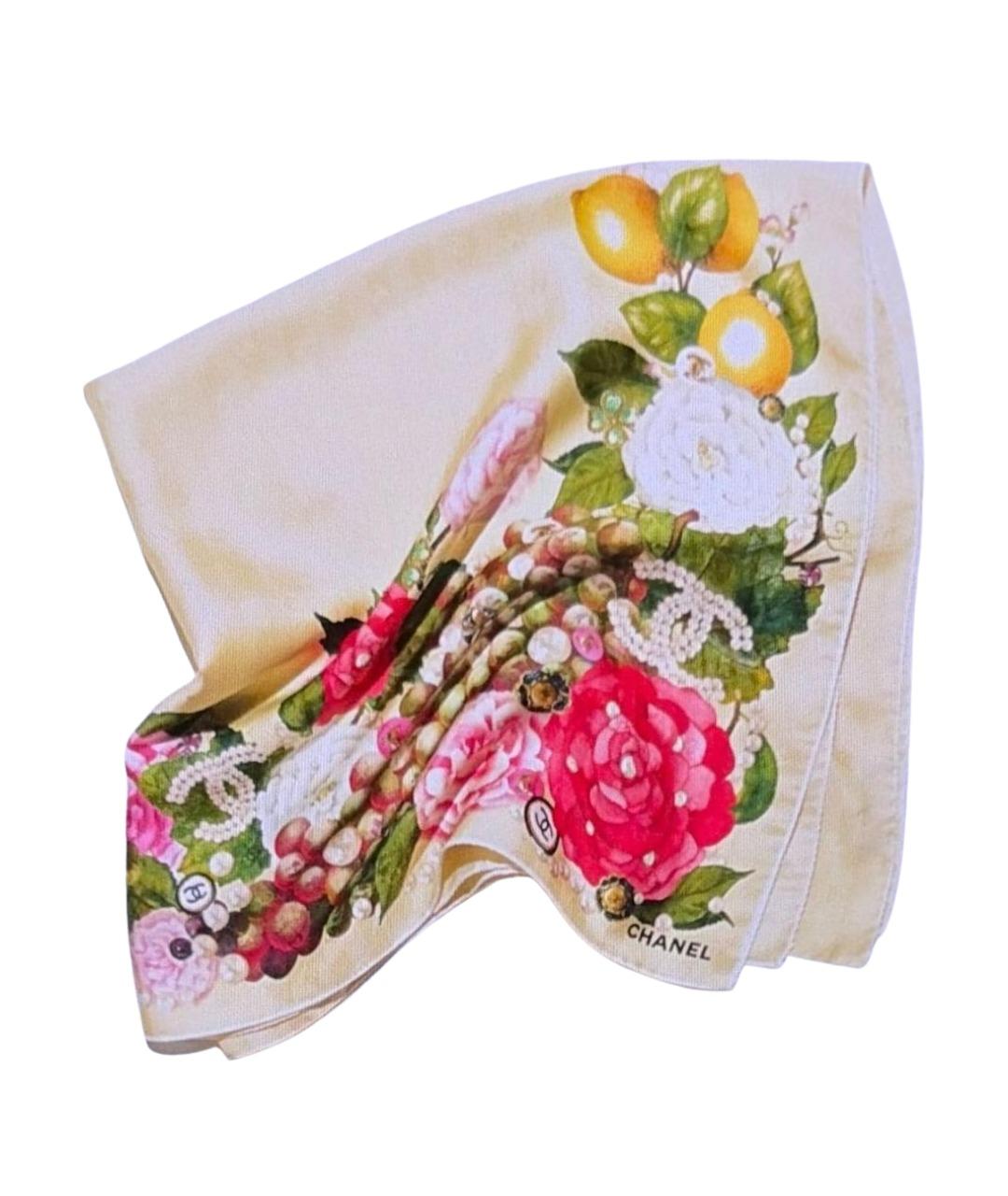 CHANEL Бежевый шелковый платок, фото 1
