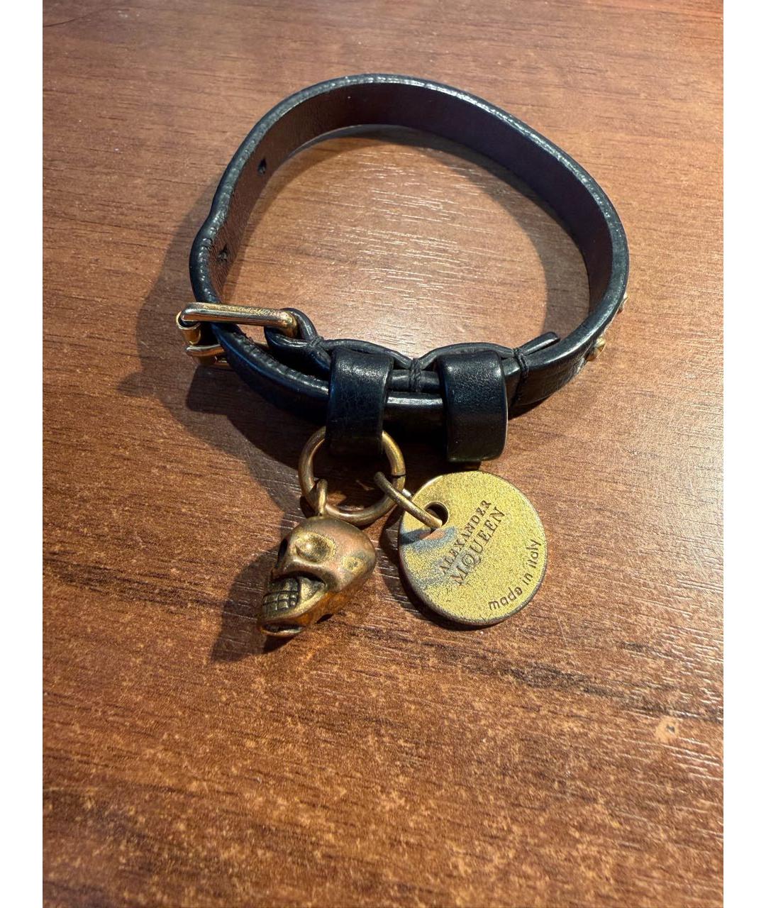 ALEXANDER MCQUEEN Черный кожаный браслет, фото 5