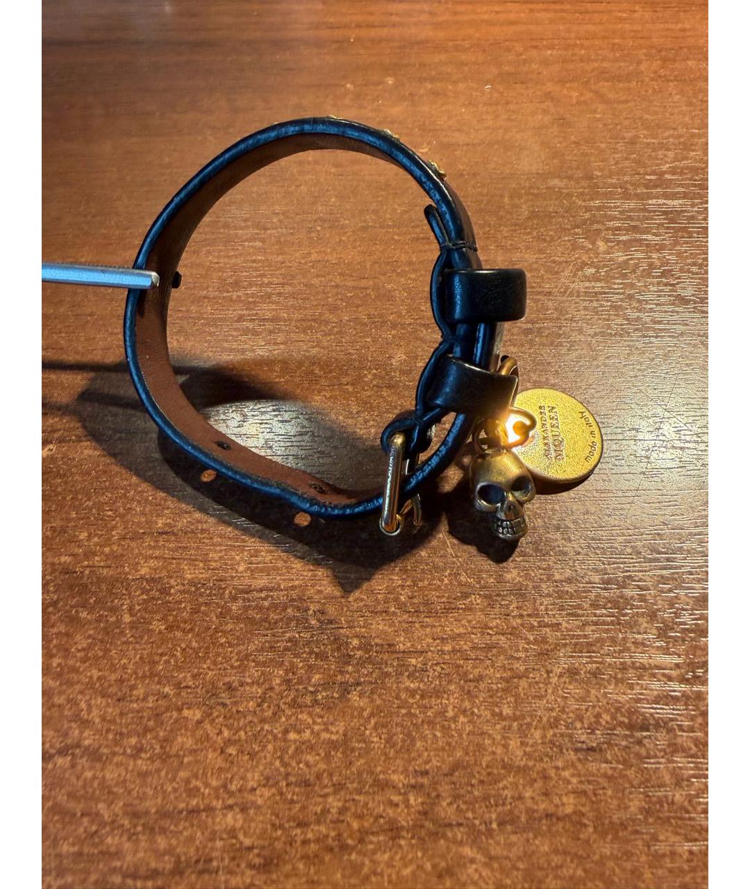 ALEXANDER MCQUEEN Черный кожаный браслет, фото 2