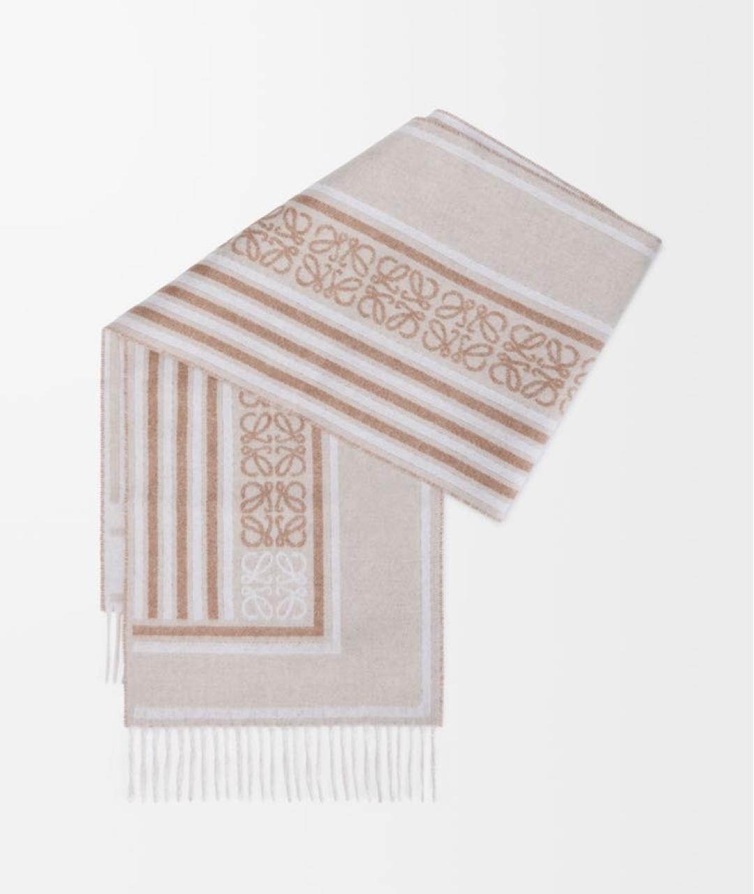 LOEWE Бежевый шерстяной шарф, фото 4