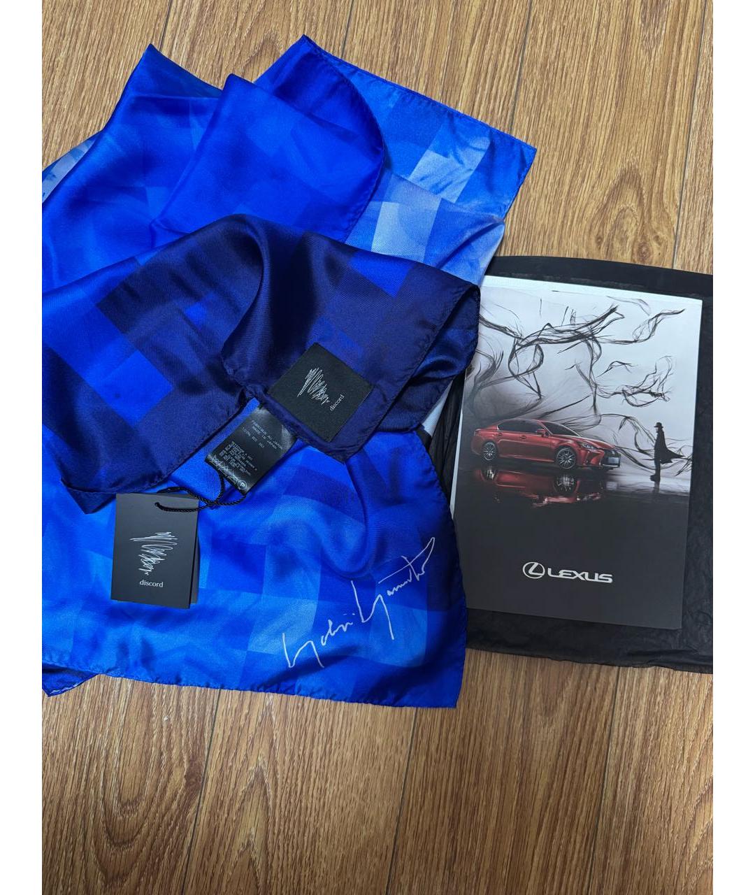 YOHJI YAMAMOTO Синий шелковый платок, фото 6