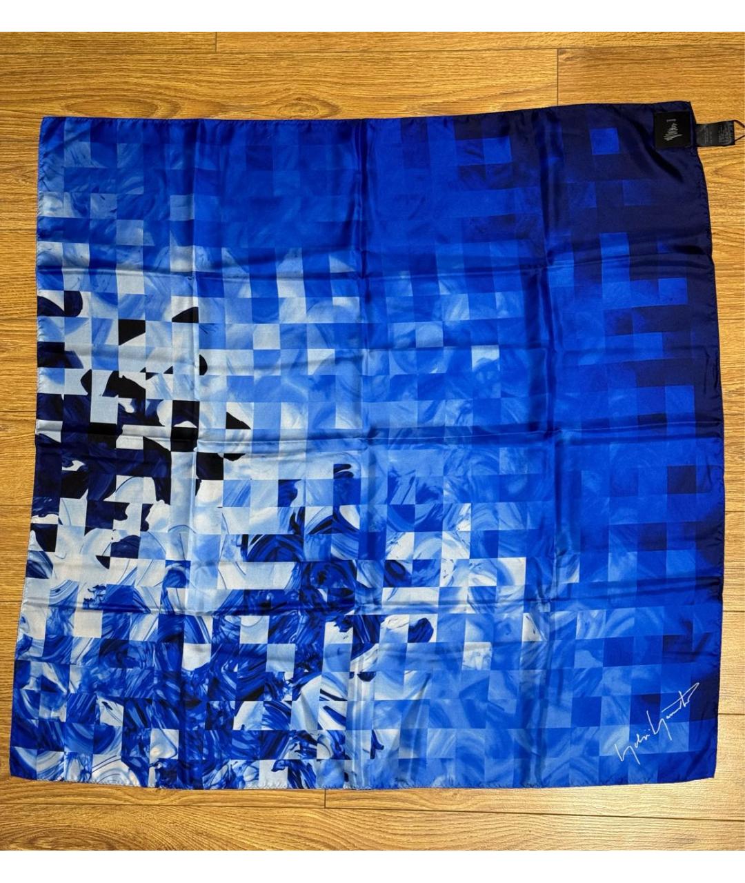YOHJI YAMAMOTO Синий шелковый платок, фото 9