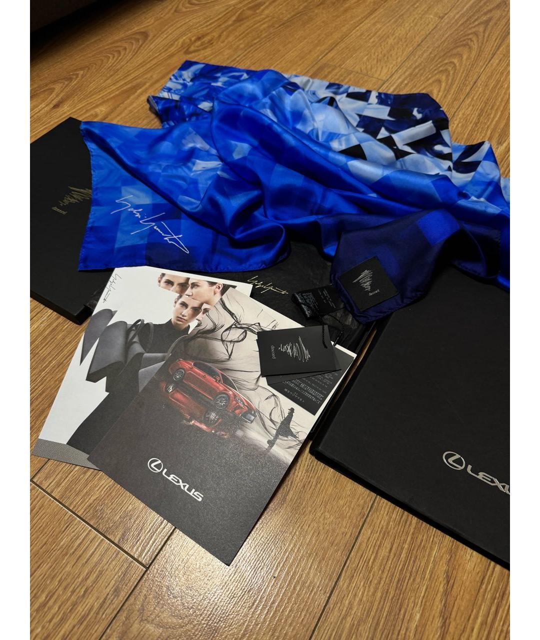 YOHJI YAMAMOTO Синий шелковый платок, фото 3