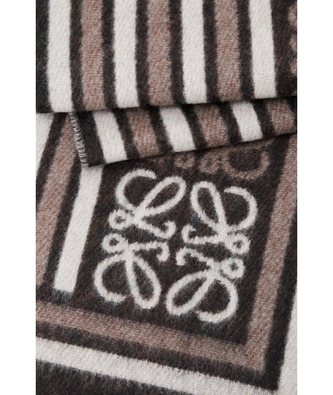 LOEWE Коричневый шерстяной шарф, фото 3