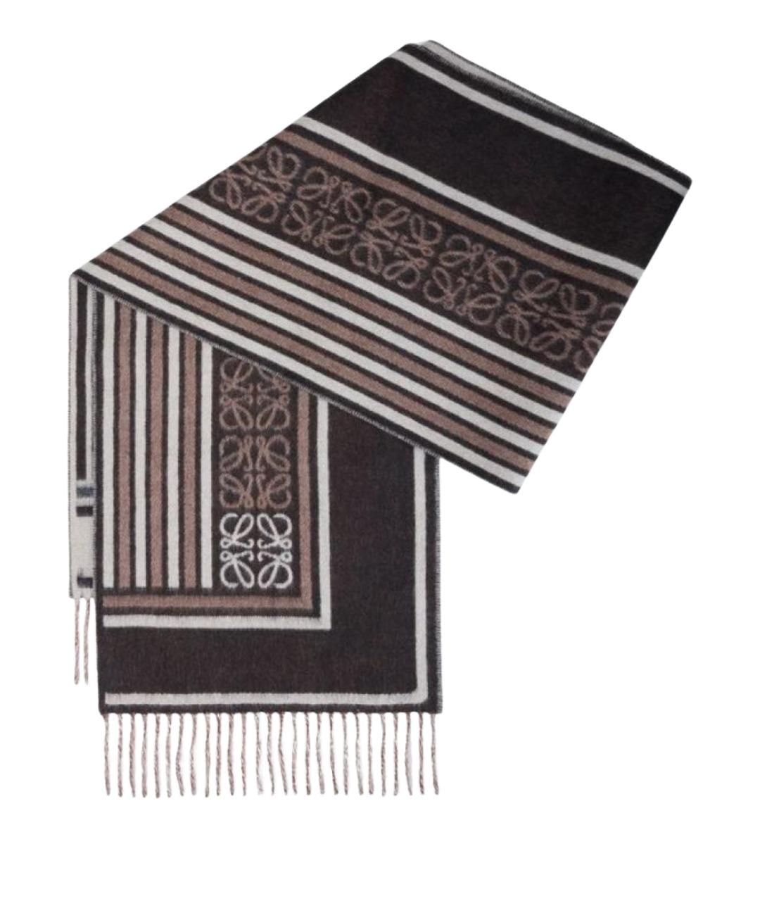 LOEWE Коричневый шерстяной шарф, фото 1