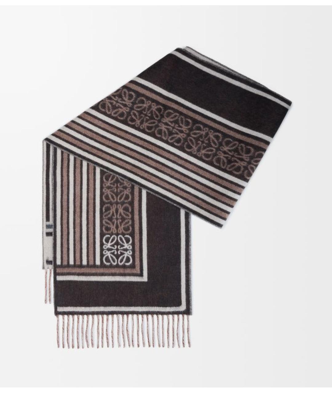 LOEWE Коричневый шерстяной шарф, фото 4