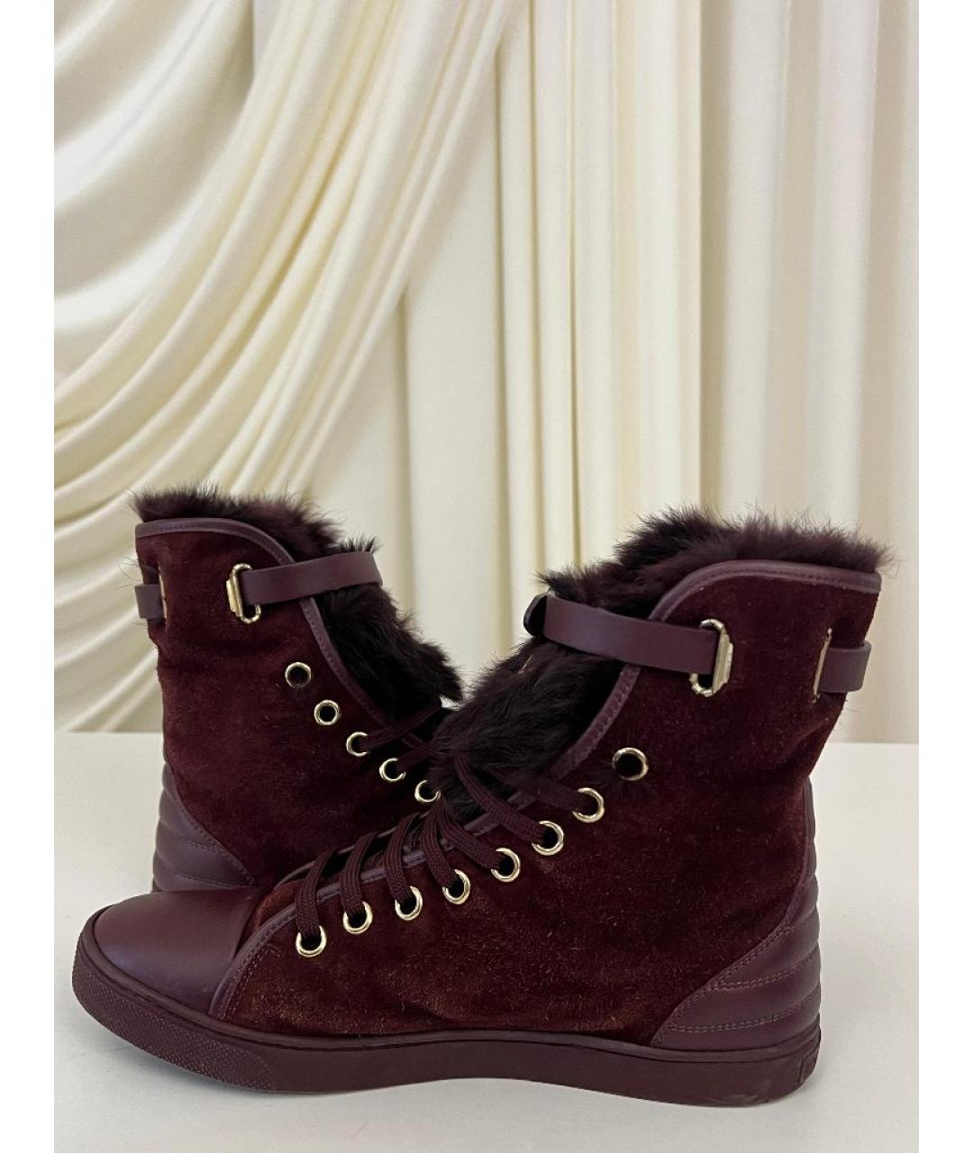 LOUIS VUITTON Бордовые замшевые ботинки, фото 3