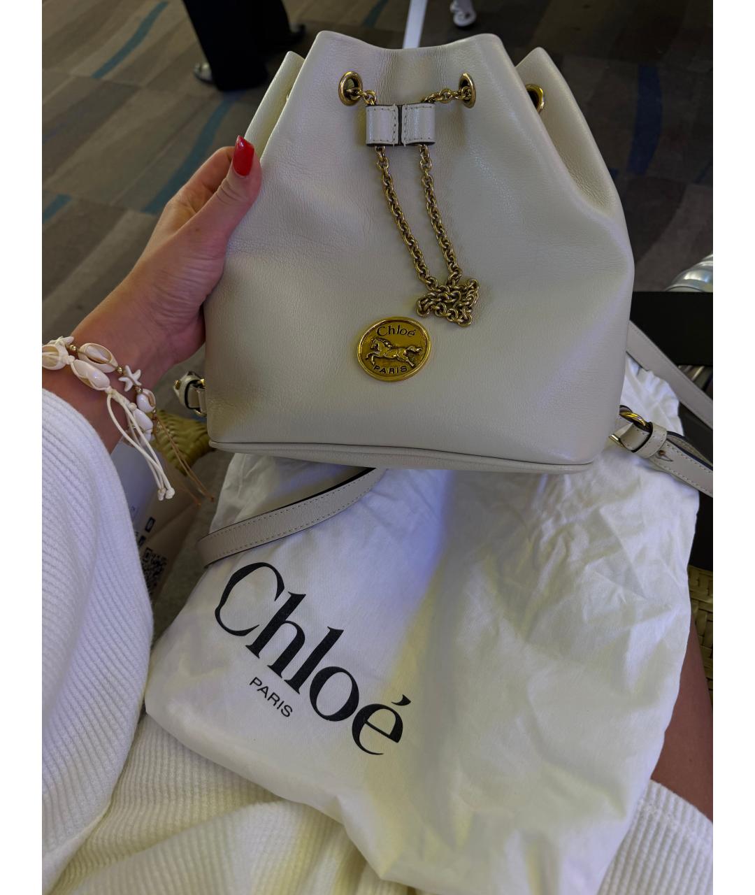 CHLOE Бежевый кожаный рюкзак, фото 5